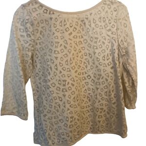 LOFT Cotton Blended Cream Patterned Blouse